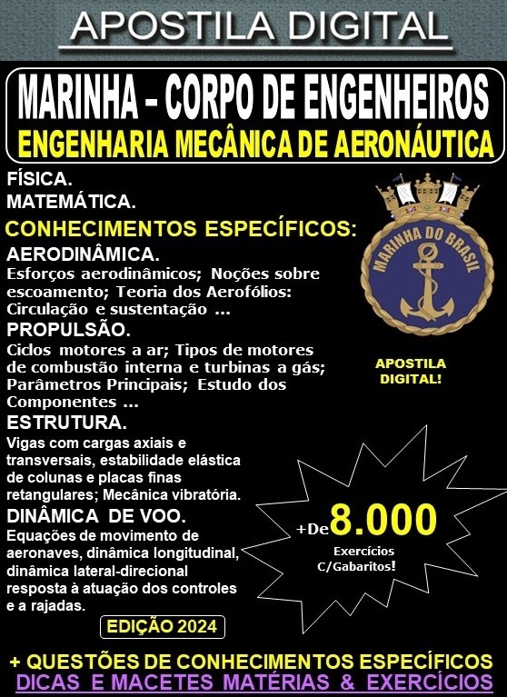 Apostila Corpo de Engenheiros da Marinha - ENGENHARIA MECÂNICA de AERONÁUTICA - Teoria + 8.000 Exercícios - Concurso 2024