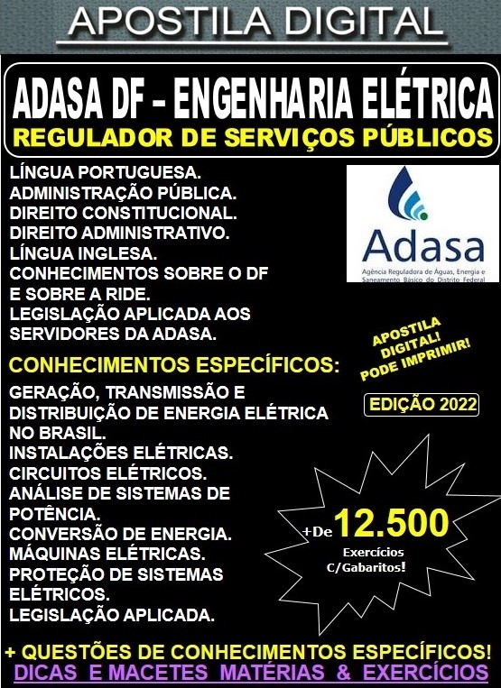Apostila ADASA DF - ENGENHARIA ELÉTRICA  - Teoria + 12.500 Exercícios - Concurso 2022