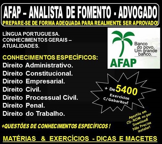 Apostila AFAP - Analista de Fomento - ADVOGADO - Teoria + 5.400 Exercícios - Concurso 2018