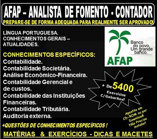 Apostila AFAP - Analista de Fomento - CONTADOR - Teoria + 5.400 Exercícios - Concurso 2018
