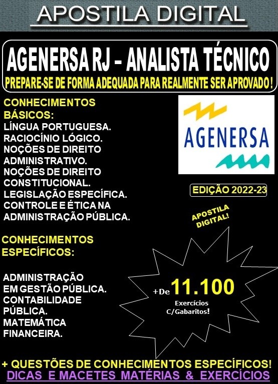 Apostila AGENERSA RJ  - ANALISTA TÉCNICO - Teoria + 11.100 Exercícios - Concurso 2022/23