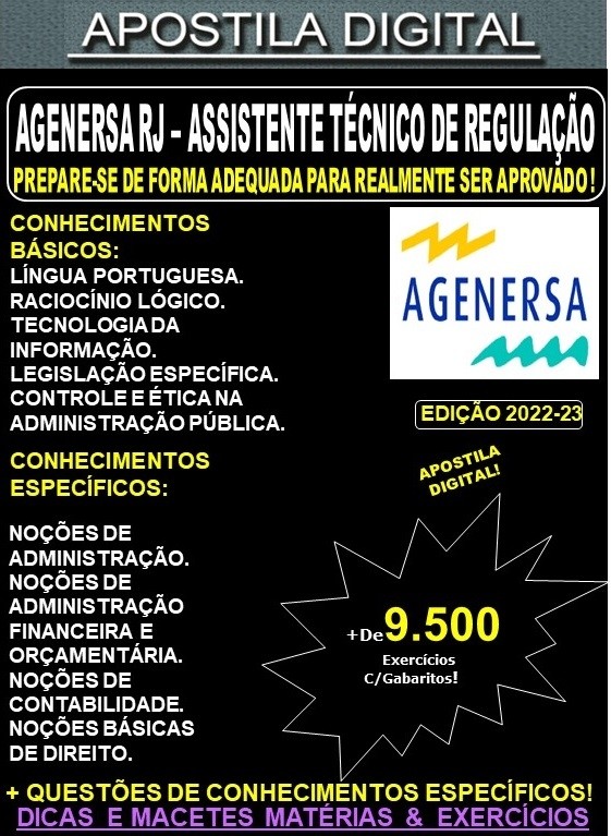 Apostila AGENERSA RJ  - ASSISTENTE TÉCNICO em REGULAÇÃO - Teoria + 9.500 Exercícios - Concurso 2022/23
