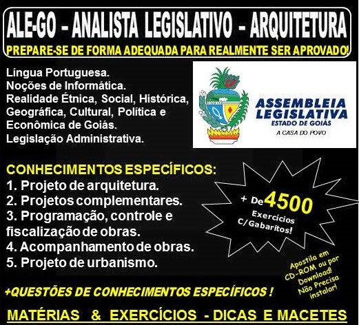 Apostila ALE-GO - Analista Legislativo - ARQUITETURA - Teoria + 4.500 Exercícios - Concurso 2018