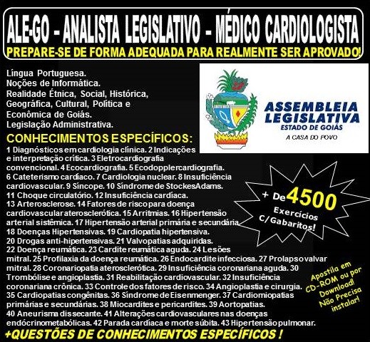 Apostila ALE-GO - Analista Legislativo - MÉDICO CARDIOLOGISTA - Teoria + 4.500 Exercícios - Concurso 2018