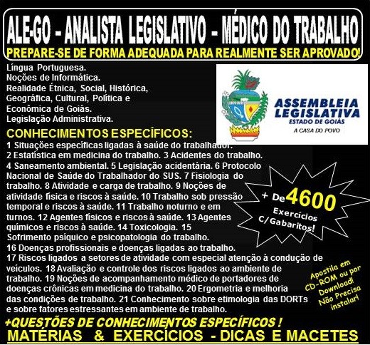Apostila ALE-GO - Analista Legislativo - MÉDICO do TRABALHO - Teoria + 4.600 Exercícios - Concurso 2018