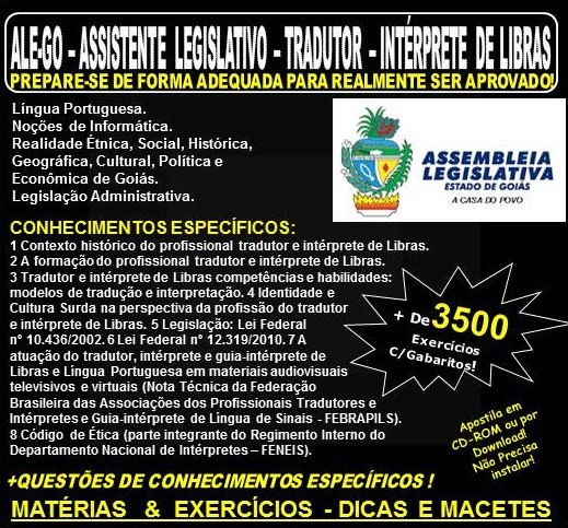 Apostila ALE-GO - Assistente Legislativo - TRADUTOR - INTÉRPRETE de LIBRAS - Teoria + 3.500 Exercícios - Concurso 2018