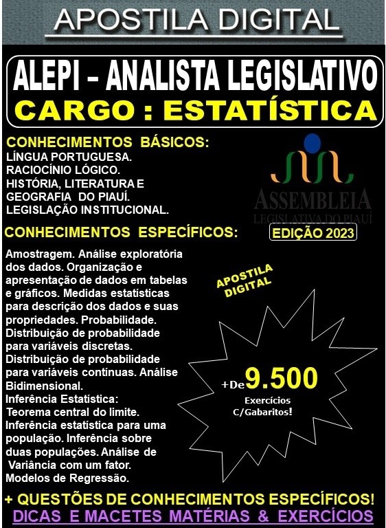 Apostila ALEPI - Analista Legislativo - ESTATÍSTICA - Teoria + 9.500 Exercícios - Concurso 2023