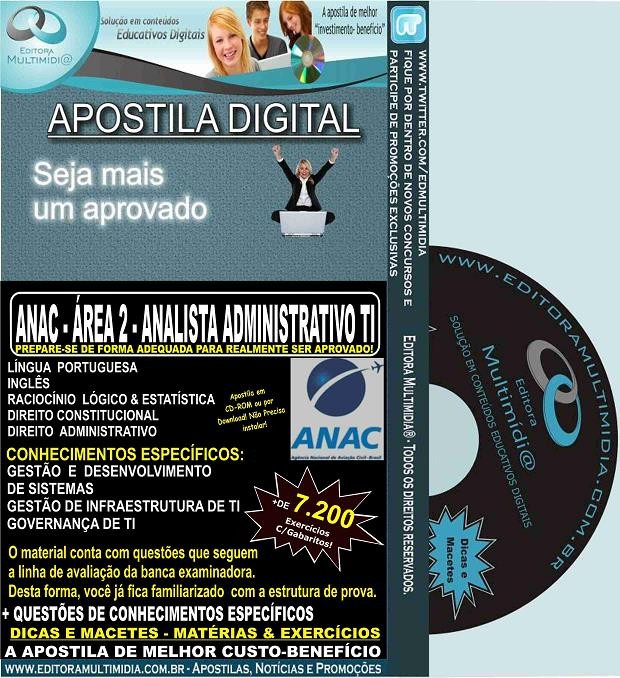 Apostila ANAC - ANALISTA ADMINISTRATIVO - ÁREA 2 - TI - Teoria + 7.200 Exercícios - Concurso 2016