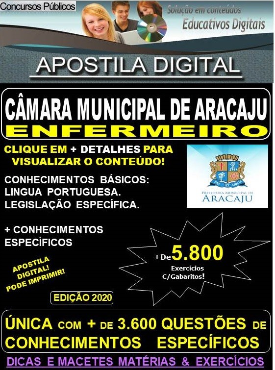 Apostila Câmara Municipal de Aracaju - ENFERMEIRO - Teoria + 5.800 exercícios - Concurso 2020