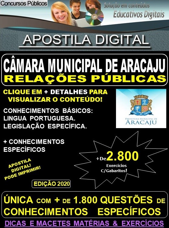 Apostila Câmara Municipal de Aracaju - RELAÇÕES PÚBLICAS - Teoria + 2.500 exercícios - Concurso 2020
