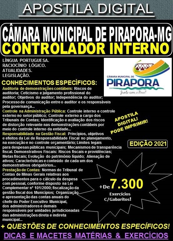 Apostila CÂMARA MUNICIPAL de PIRAPORA MG - CONTROLADOR INTERNO - Teoria +  7.300 Exercícios - Concurso 2021