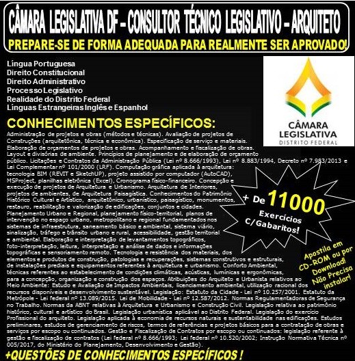 Apostila CAMARA LEGISLATIVA DF - CONSULTOR TÉCNICO LEGISLATIVO - ARQUITETO - Teoria + 11.000 Exercícios - Concurso 2018