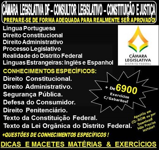 Apostila CAMARA LEGISLATIVA DF - CONSULTOR LEGISLATIVO - CONSTITUIÇÃO e JUSTIÇA - Teoria + 6.900 Exercícios - Concurso 2018