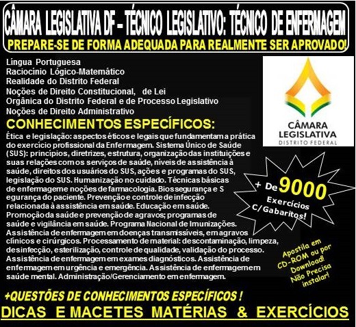 Apostila CAMARA LEGISLATIVA DF - TÉCNICO LEGISLATIVO - TÉCNICO de ENFERMAGEM - Teoria + 9.000 Exercícios - Concurso 2018