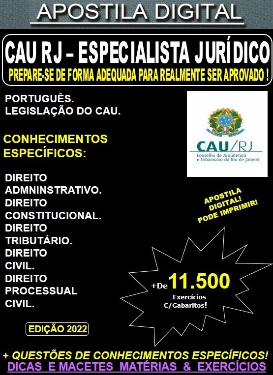 Apostila CAU RJ - ESPECIALISTA JURÍDICO  - Teoria + 11.500 Exercícios - Concurso 2022