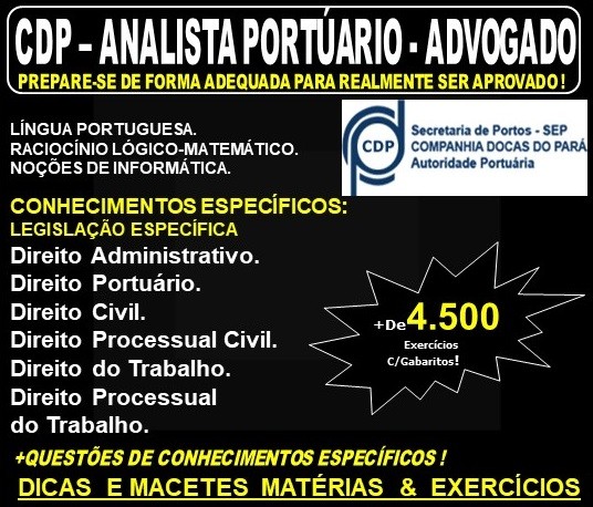 Apostila CDP - ANALISTA PORTUÁRIO - ADVOGADO - Teoria + 4.500 Exercícios - Concurso 2019