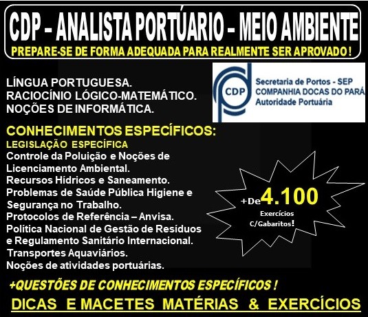 Apostila CDP - ANALISTA PORTÚARIO - MEIO AMBIENTE - Teoria + 4.100 Exercícios - Concurso 2019