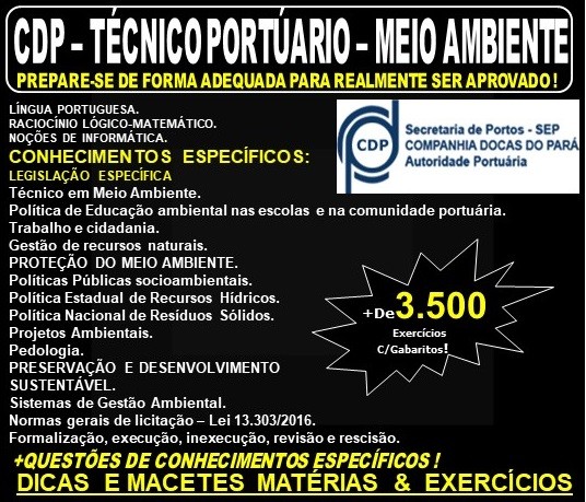 Apostila CDP - TECNICO PORTUÁRIO - MEIO AMBIENTE - Teoria + 3.500 Exercícios - Concurso 2019