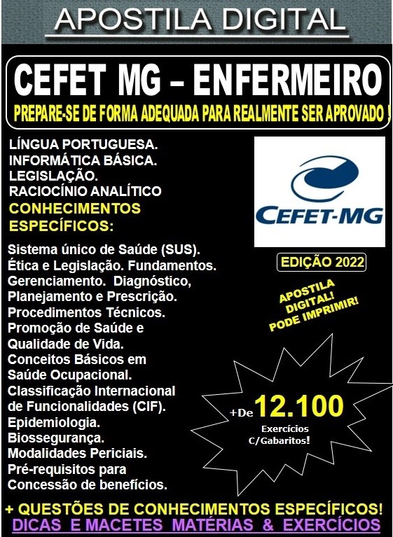 Apostila CEFET MG - ENFERMEIRO  - Teoria + 12.100 Exercícios - Concurso 2022