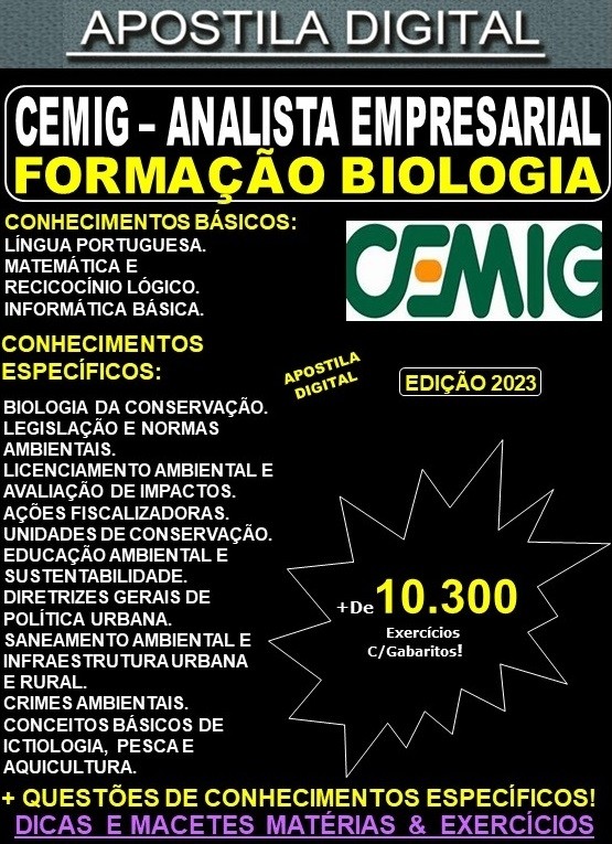 Apostila CEMIG - Analista Empresarial - BIOLOGIA - Teoria + 10.300 Exercícios - Concurso 2023