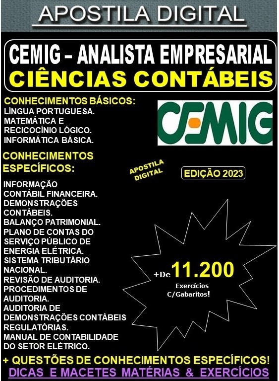 Apostila CEMIG - CIÊNCIAS CONTÁBEIS - Teoria + 11.200 Exercícios - Concurso 2023