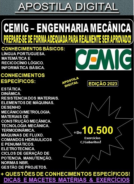 Apostila CEMIG - ENGENHARIA MECÂNICA - Teoria + 10.500 Exercícios - Concurso 2023
