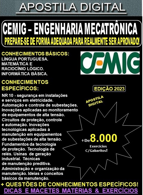 Apostila CEMIG - ENGENHARIA MECATRÔNICA  - Teoria + 8.000 Exercícios - Concurso 2023