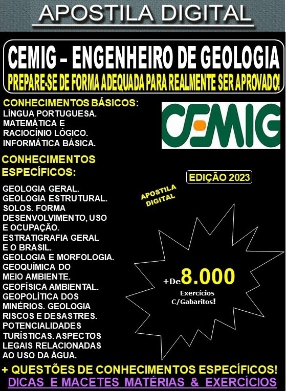 Apostila CEMIG - ENGENHEIRO GEOLOGIA - Teoria + 8.000 Exercícios - Concurso 2023