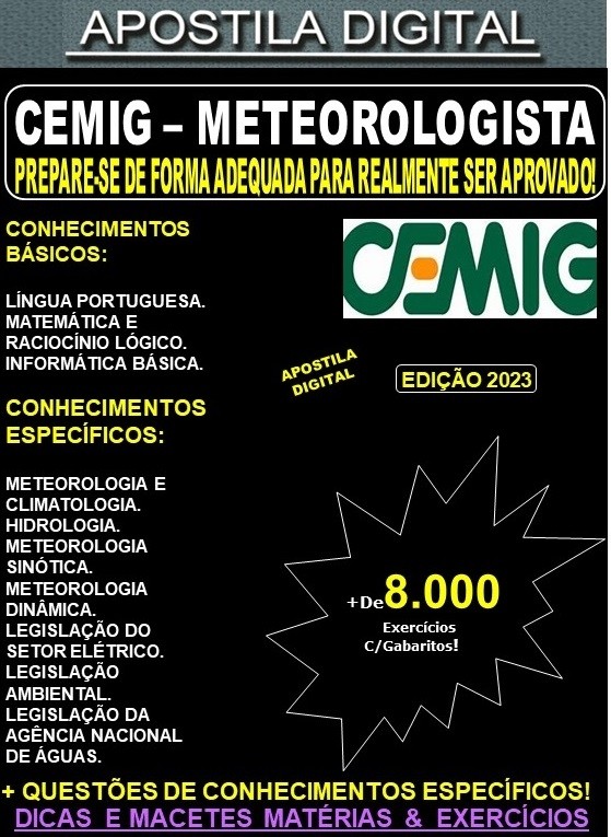 Apostila CEMIG - METEOROLOGISTA - Teoria + 8.000 Exercícios - Concurso 2023