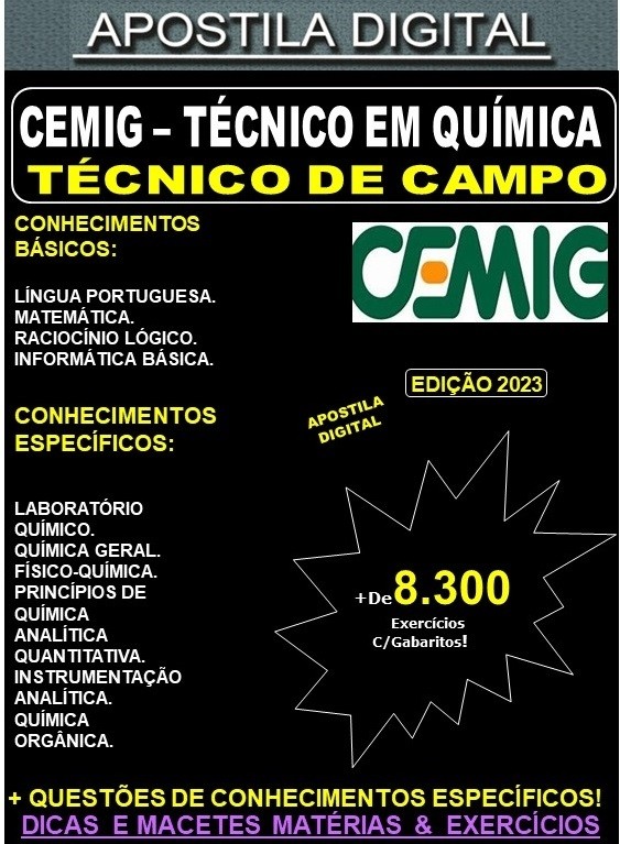 Apostila CEMIG - TÉCNICO de CAMPO - QUÍMICA  - Teoria + 8.300 Exercícios - Concurso 2023