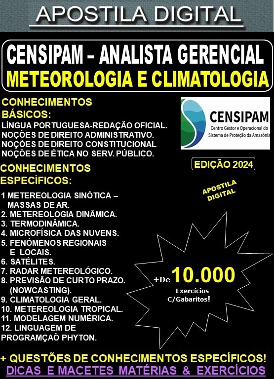 Apostila CENSIPAM - Analista Gerencial - METEOROLOGIA e CLIMATOLOGIA - Teoria + 10.000 Exercícios - Concurso 2024
