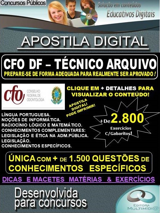 Apostila CFO DF - TÉCNICO ARQUIVO - Teoria + 2.800 Exercícios - Concurso 2019