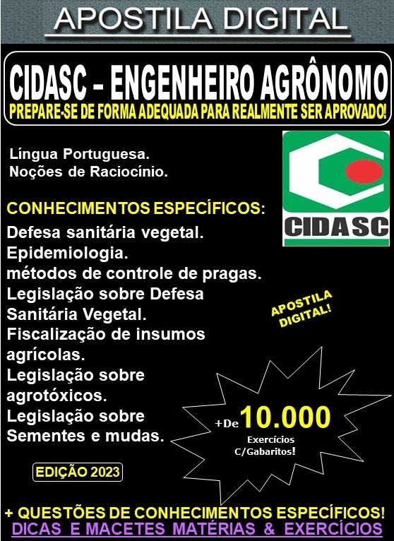 Apostila CIDASC - ENGENHEIRO AGRÔNOMO - Teoria + 10.000 Exercícios - Concurso 2023