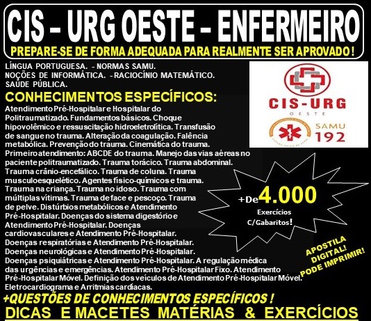 Apostila CISRU / SAMU MG - ENFERMEIRO - Teoria + 4.000 Exercícios - Concurso 2019