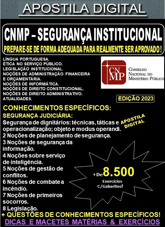 Apostila TÉCNICO DO CNMP - SEGURANÇA INSTITUCIONAL - Teoria + 8.500 Exercícios - Concurso 2023