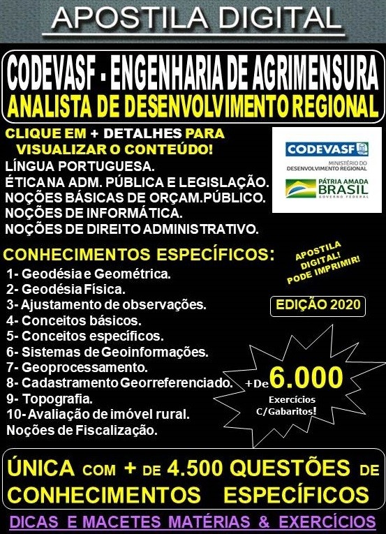 Apostila CODEVASF  Analista de Desenvolvimento Regional - ENGENHARIA DE AGRIMENSURA  - Teoria + 6.000 Exercícios - Concurso 2021
