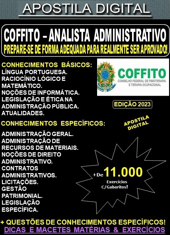 Apostila COFFITO - ANALISTA ADMINISTRATIVO - Teoria +11.000 Exercícios - Concurso 2023