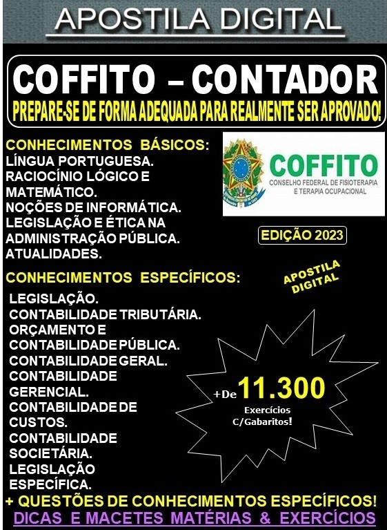 Apostila COFFITO - CONTADOR - Teoria +11.300 Exercícios - Concurso 2023