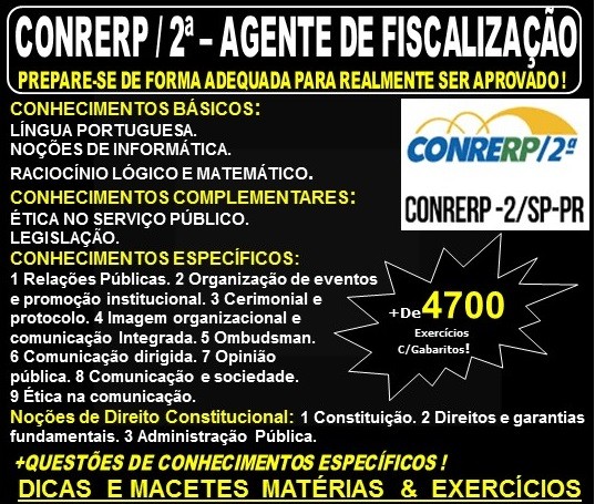 Apostila CONRERP / 2ª Região SP-PR - AGENTE de FISCALIZAÇÃO - Teoria + 4.700 Exercícios - Concurso 2019