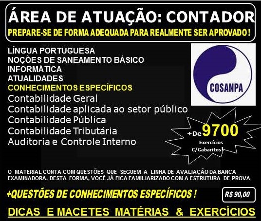 Apostila COSANPA - Área de Atuação: CONTADOR - Teoria + 9.700 Exercícios - Concurso 2017