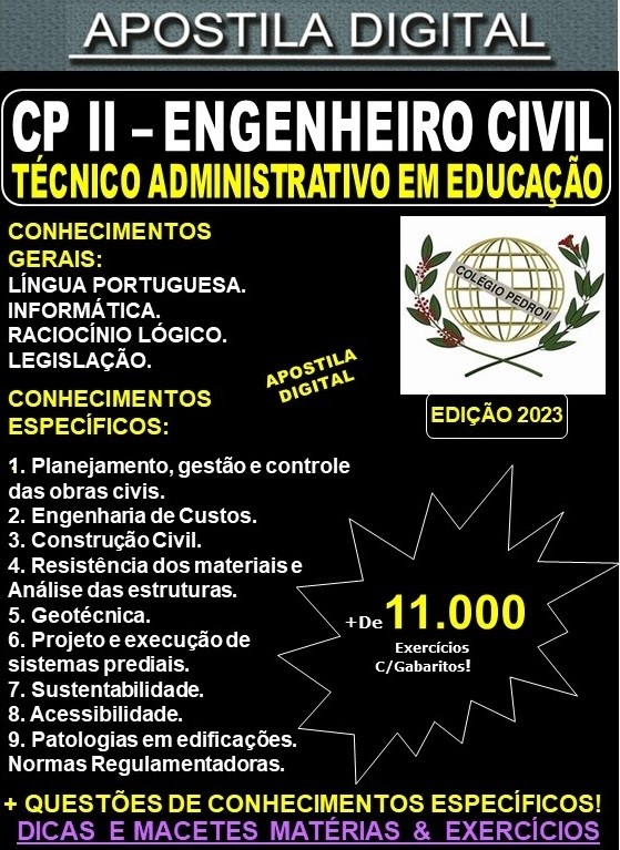 Apostila PEDRO II - ENGENHEIRO CIVIL - Teoria + 11.000 Exercícios - Concurso 2023