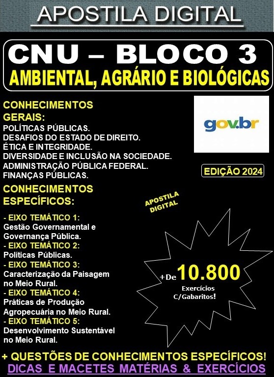 Apostila CNU - BLOCO 3 - AMBIENTAL, AGRÁRIO E BIOLÓGICAS - Teoria + 10.800 Exercícios - Concurso 2024