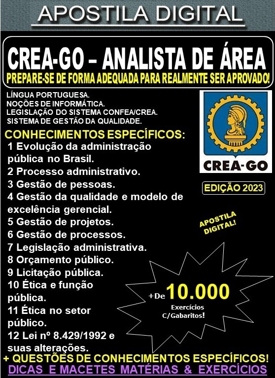 Apostila CREA GO - ANALISTA de ÁREA - Teoria + 10.000 Exercícios - Concurso 2023