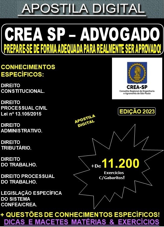 Apostila CREA SP - ADVOGADO - Teoria + 11.200 Exercícios - Concurso 2023