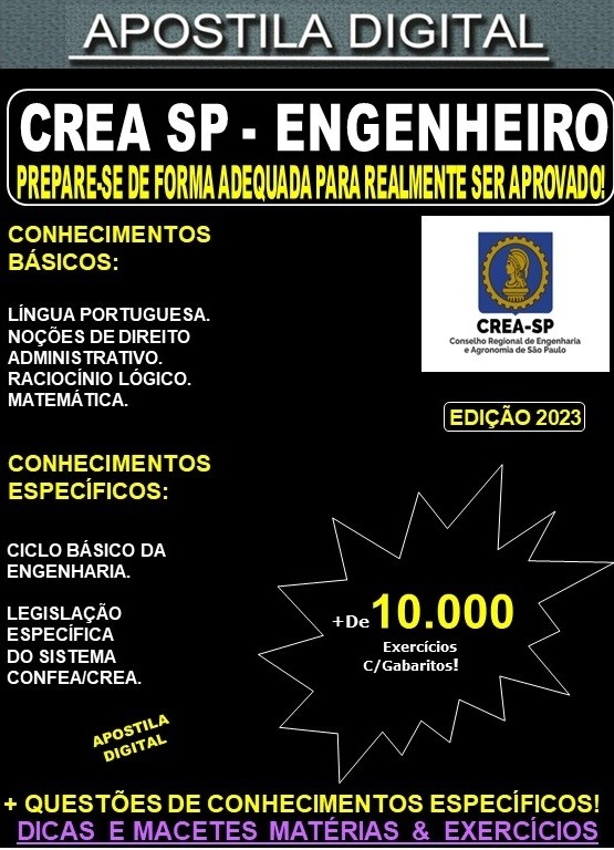 Apostila CREA SP - ENGENHEIRO - Teoria + 10.000 Exercícios - Concurso 2023