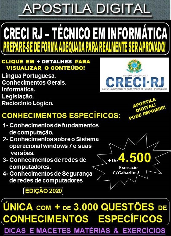 Apostila CRECI RJ - TÉCNICO EM INFORMÁTICA - Teoria + 4.500 Exercícios - Concurso 2020