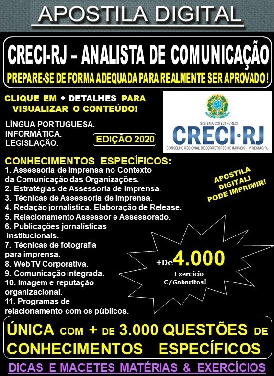 Apostila CRECI RJ - ANALISTA de COMUNICAÇÃO - Teoria + 4.500 Exercícios - Concurso 2020