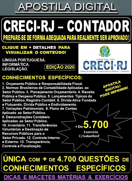 Apostila CRECI RJ - CONTADOR - Teoria + 5.700 Exercícios - Concurso 2020