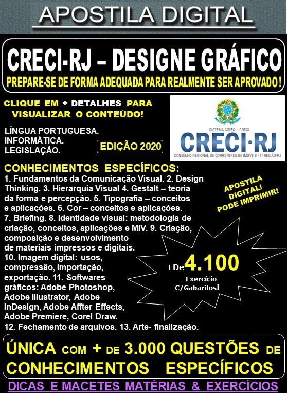 Apostila CRECI RJ - DESIGNER GRÁFICO - Teoria + 4.100 Exercícios - Concurso 2020