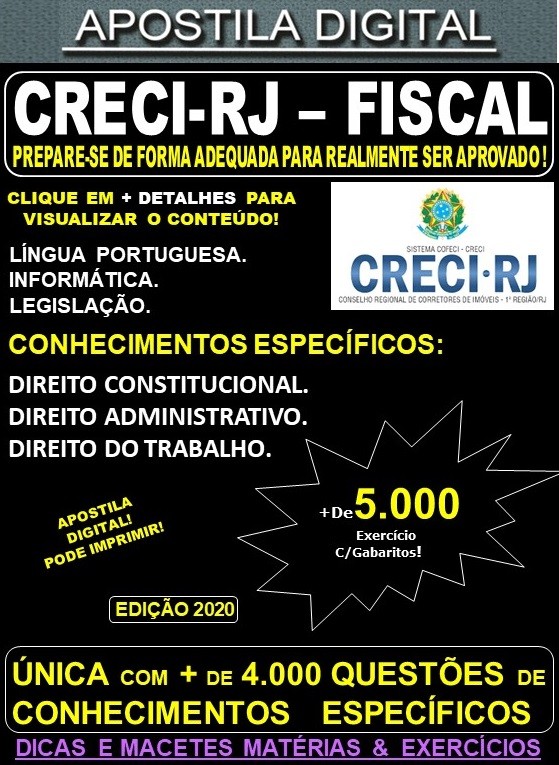 Apostila CRECI RJ - FISCAL - Teoria + 5.000 Exercícios - Concurso 2020